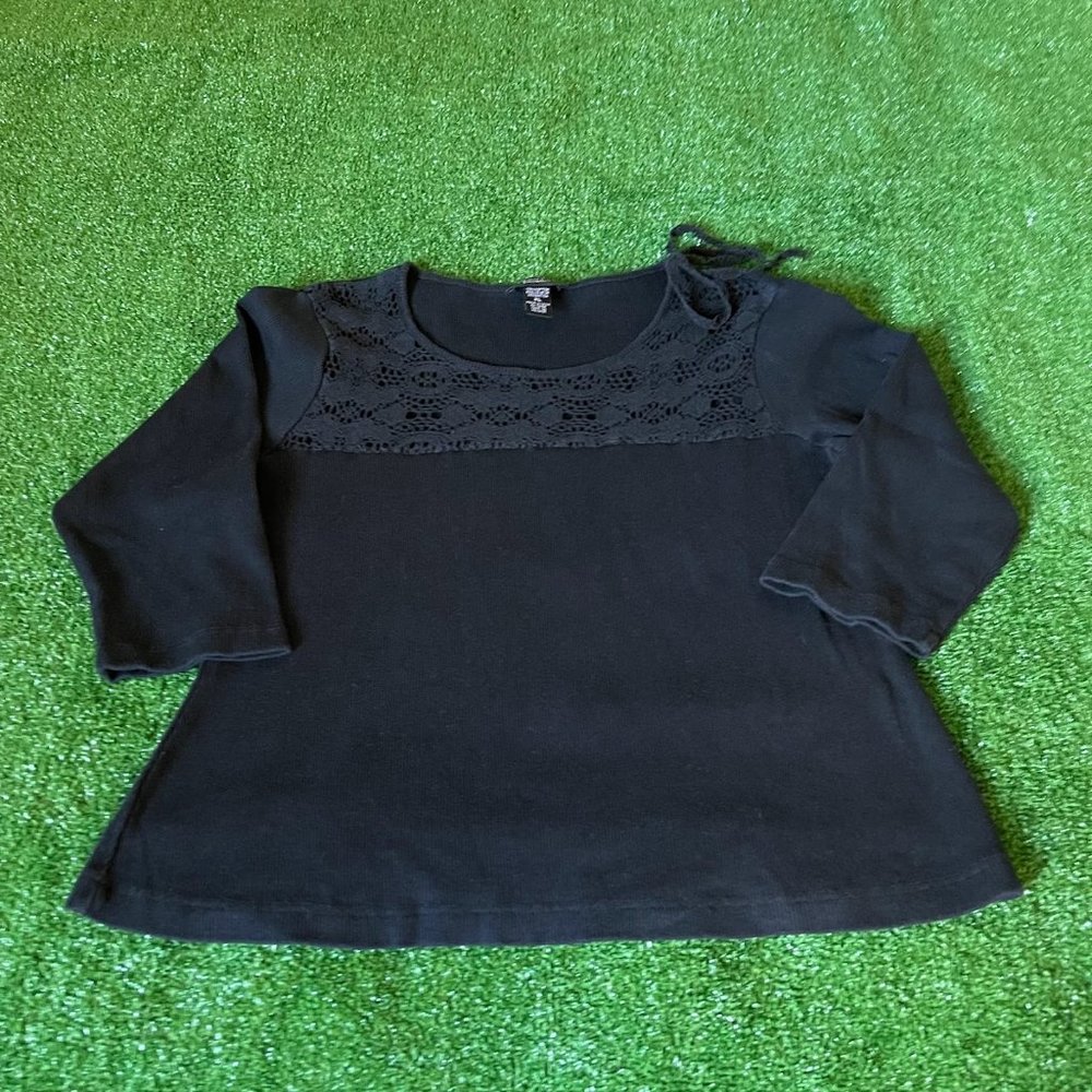 Spense Women's 3/4 Sleeve Lace Details Black Sweater Blouse Top Petite Size PL